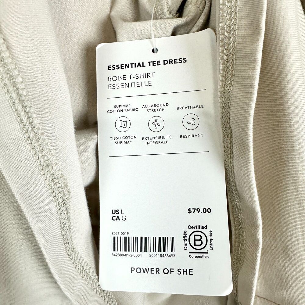 Athleta Essential Tee Dress Size Large NWT Lightweight Supima Beige Albalone - Picture 6 of 6